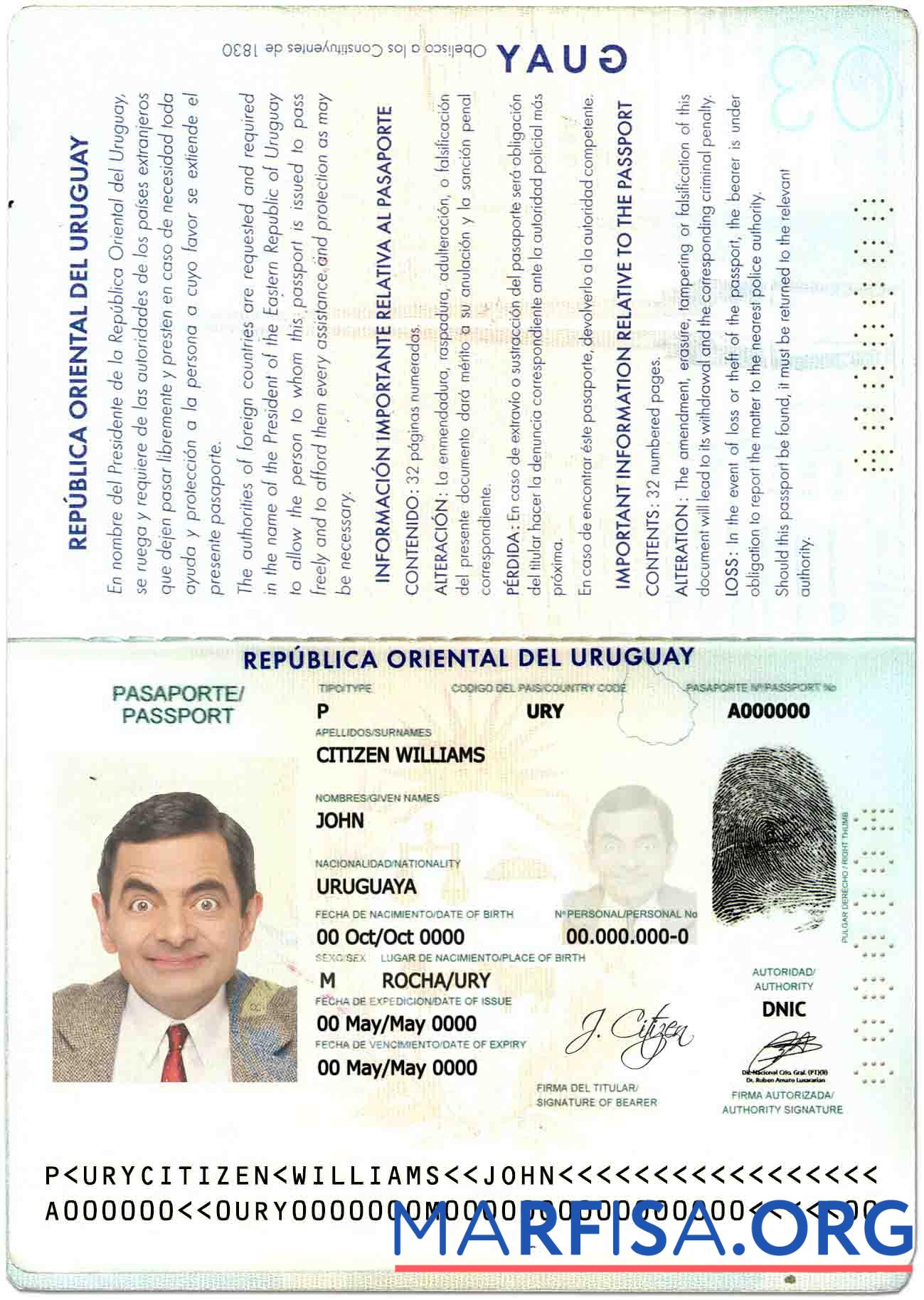 Downloadable Uruguay passport template